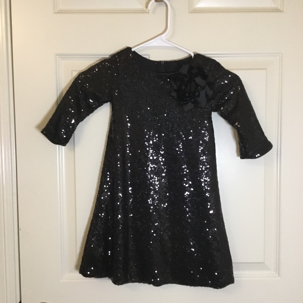 Kid's Dream Sparkling Black Sequin Dress Sz 3/4 Great Condition Formal / Wedding